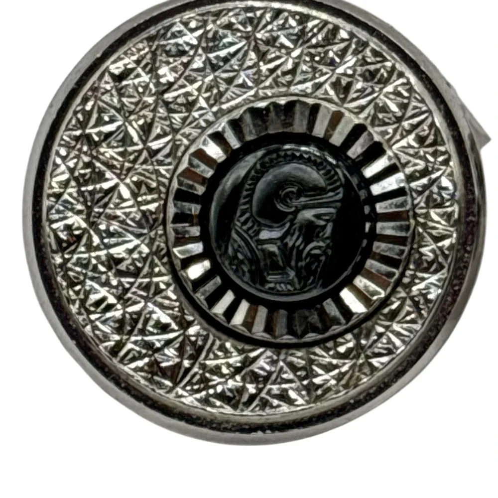 Roman Soldier Cufflinks Textured Round Silver Tone Vintage Metal Bullet Back‎